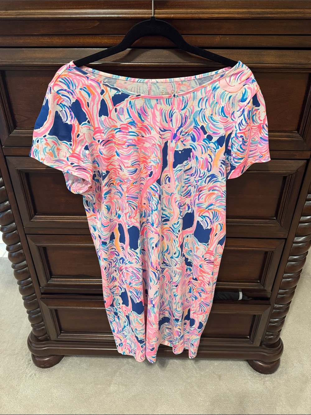 Lilly Pulitzer Pink & Navy Swirl Print Short Sleeve Dress